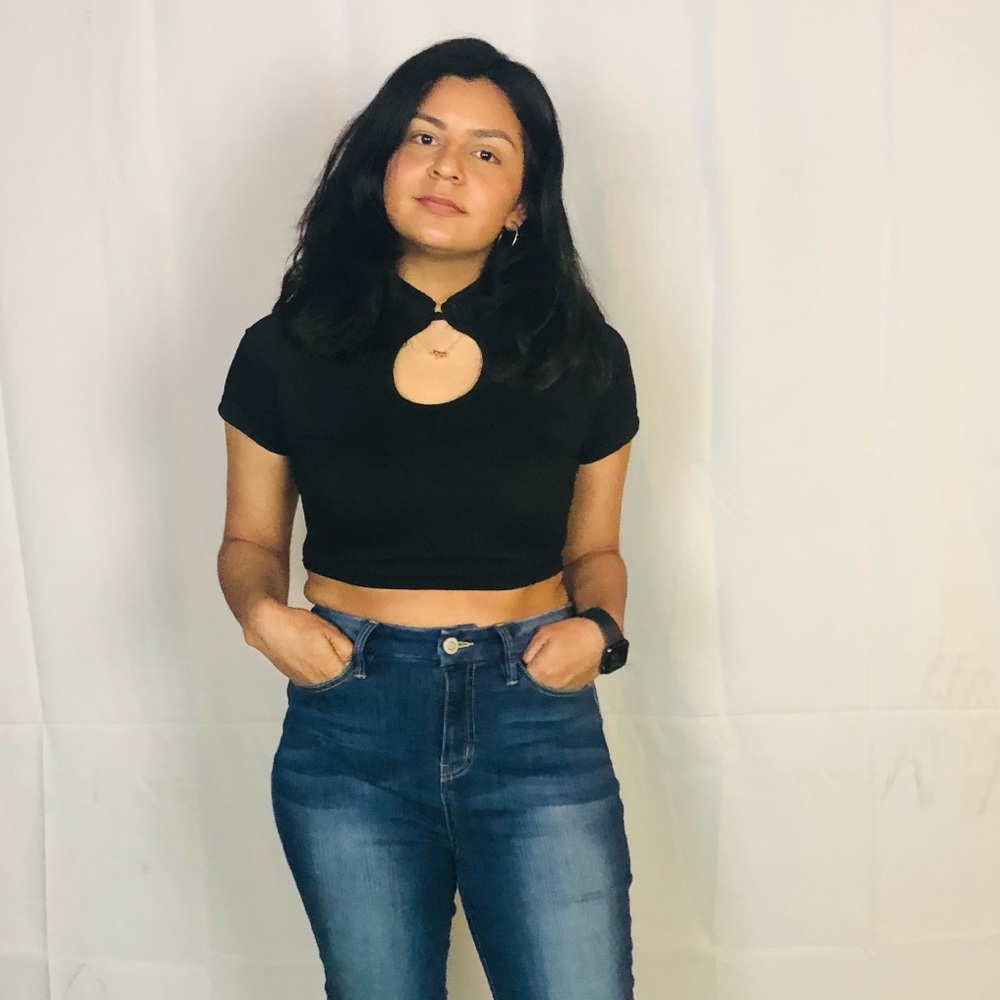 Black Peek-a-boo Crop Top - Picture 1 of 3